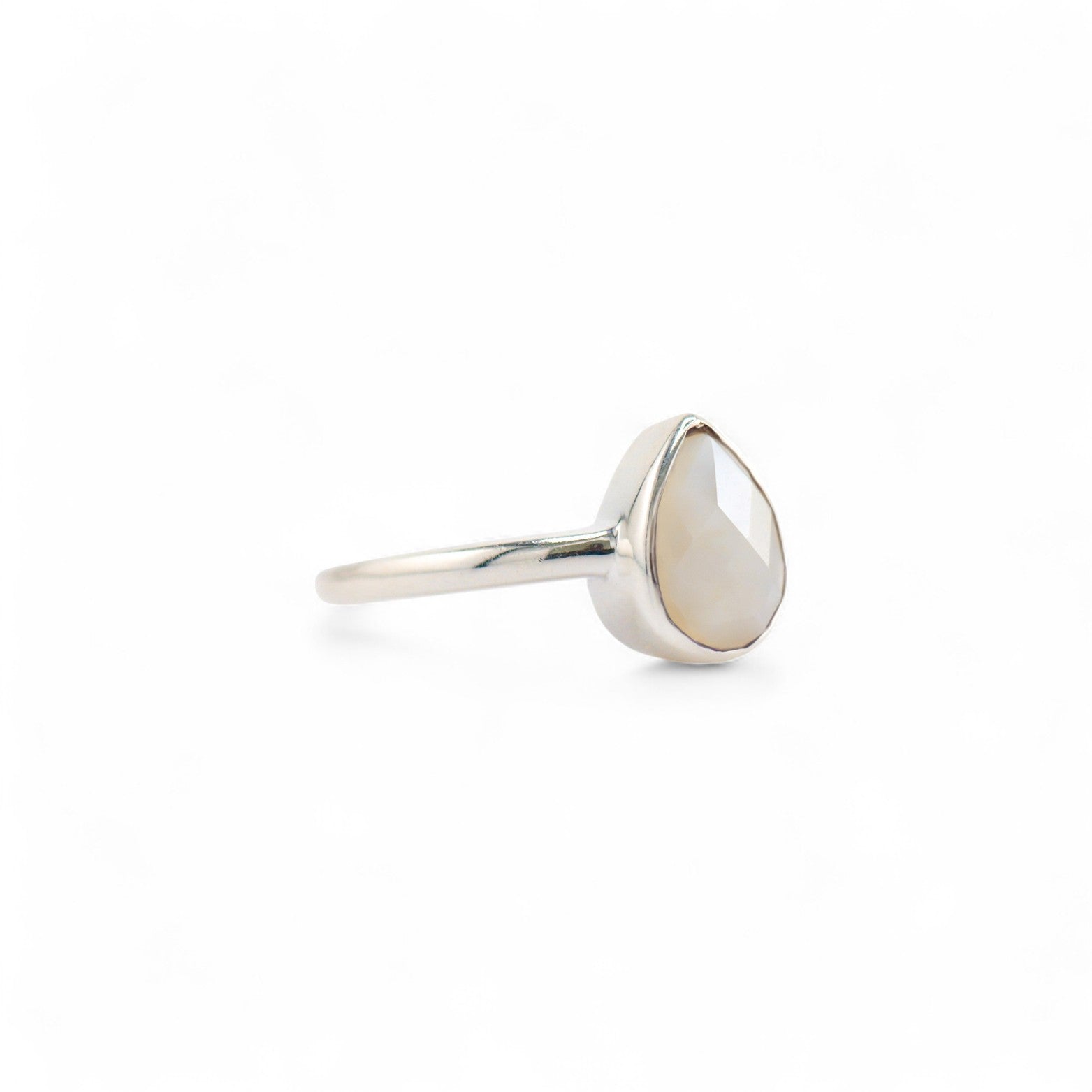 Rainbow moonstone venus teardrop ring