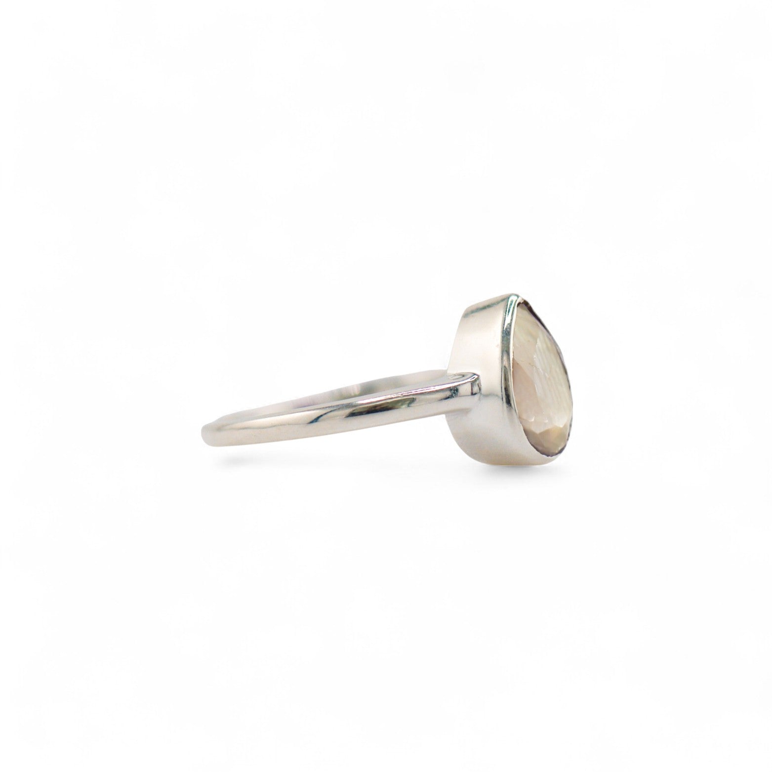 Rainbow moonstone venus teardrop ring