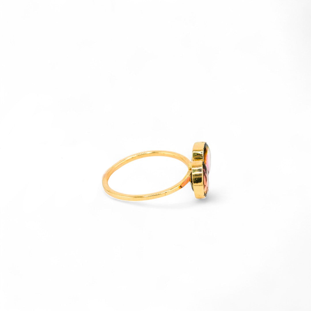 Watermelon tourmaline twin gold ring