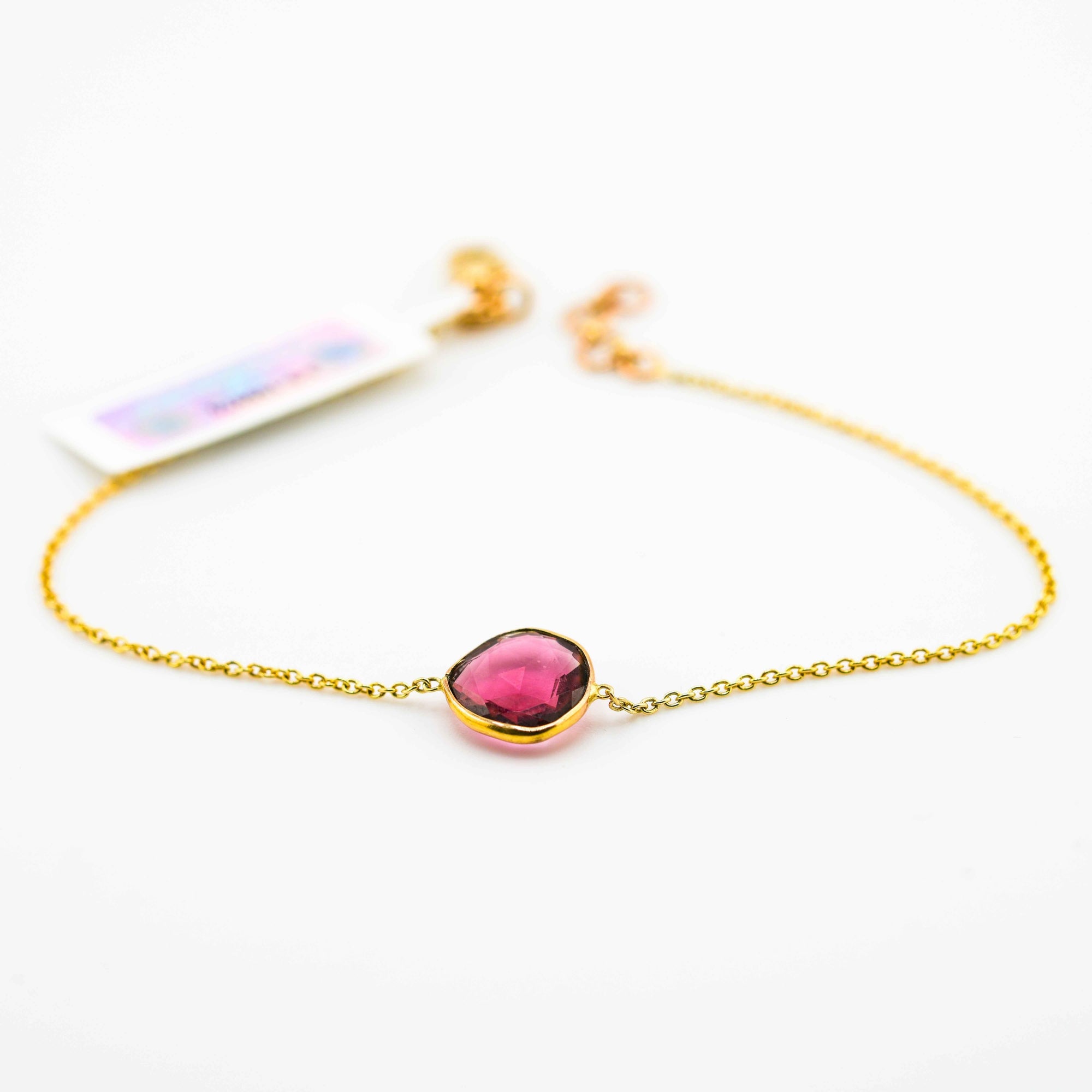 Watermelon tourmaline gold bracelet