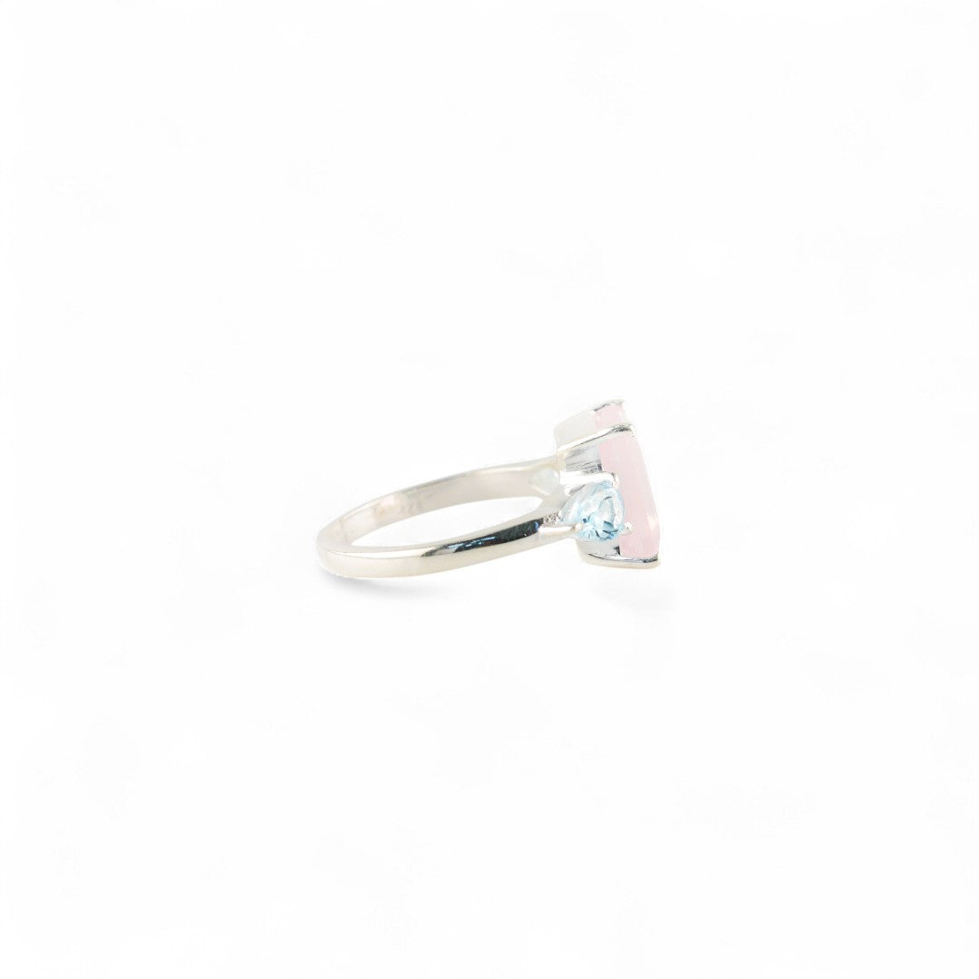 Gaia rose quartz with blue topaz ring
