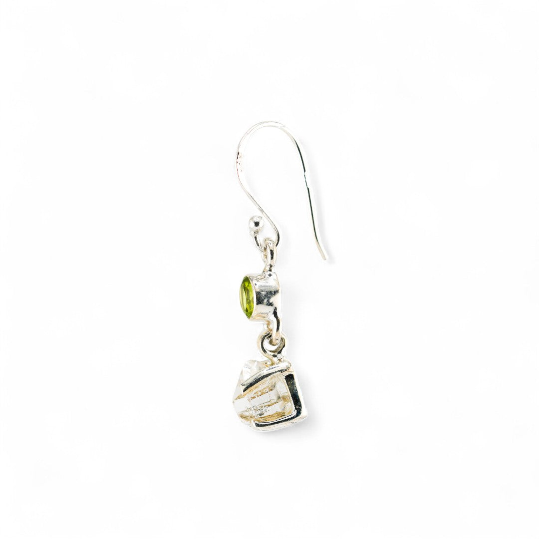 Black rutile and peridot earrings