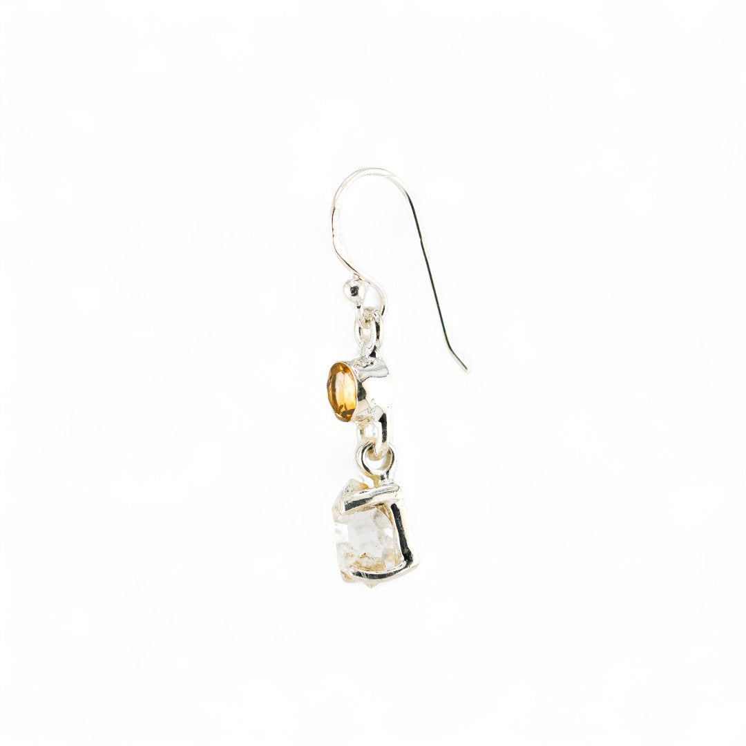 Black rutile quartz and citrine earrings