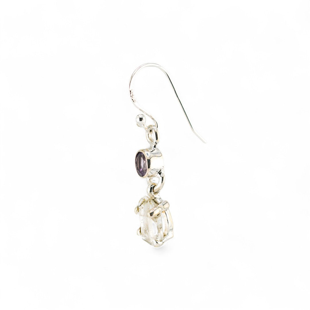 Black rutile quartz and amethyst earrings