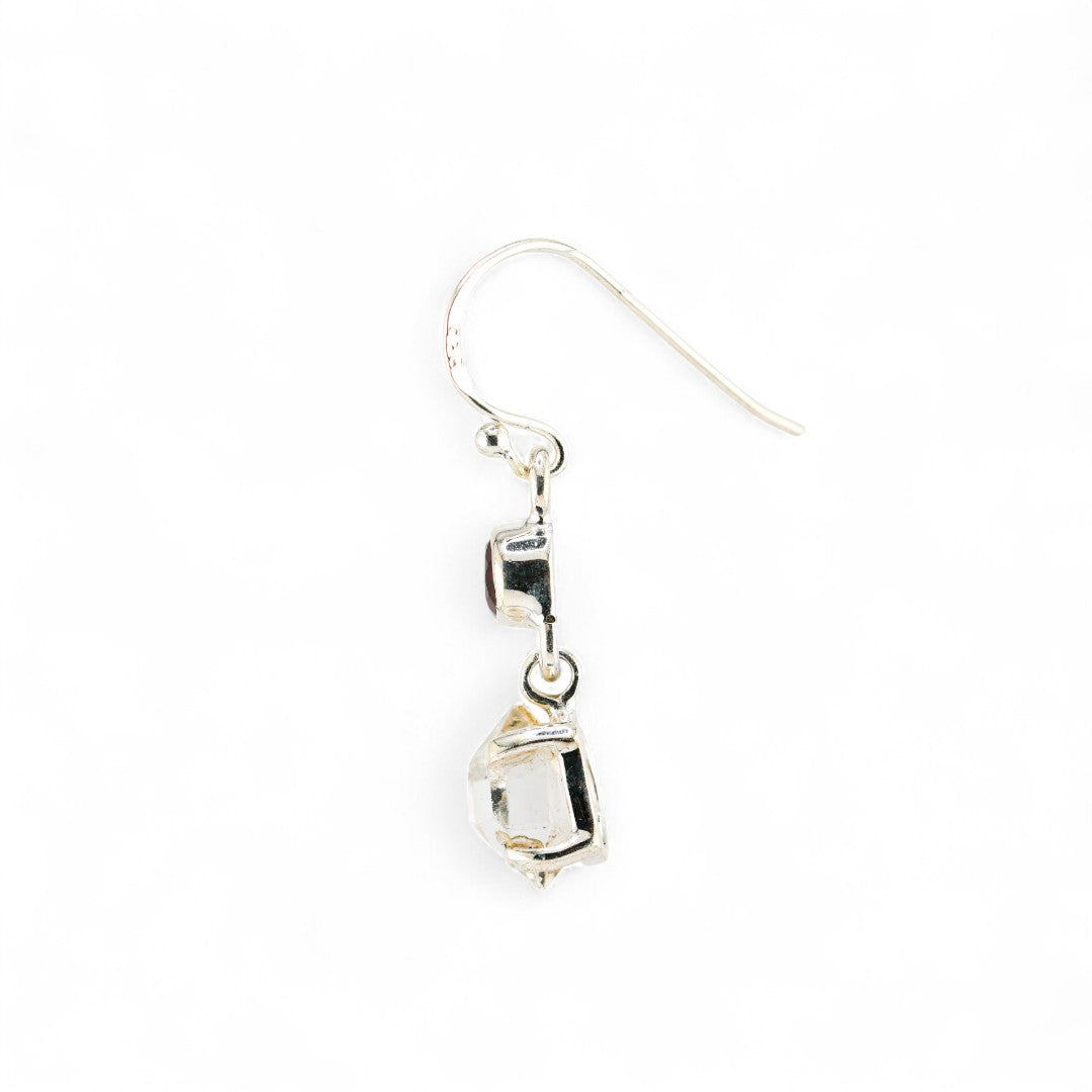 Black rutile and garnet earrings