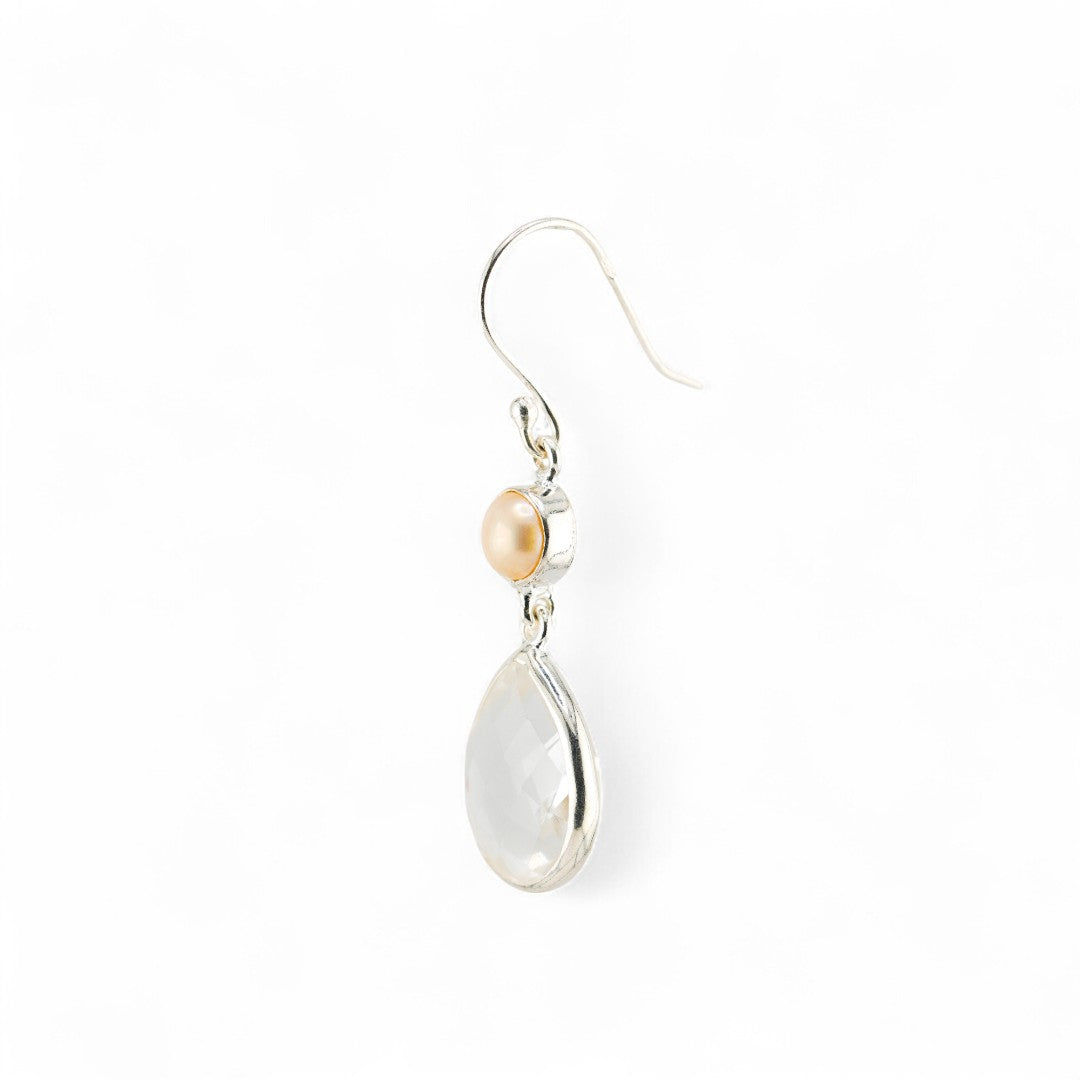 Clear quartz and pearl earrings
