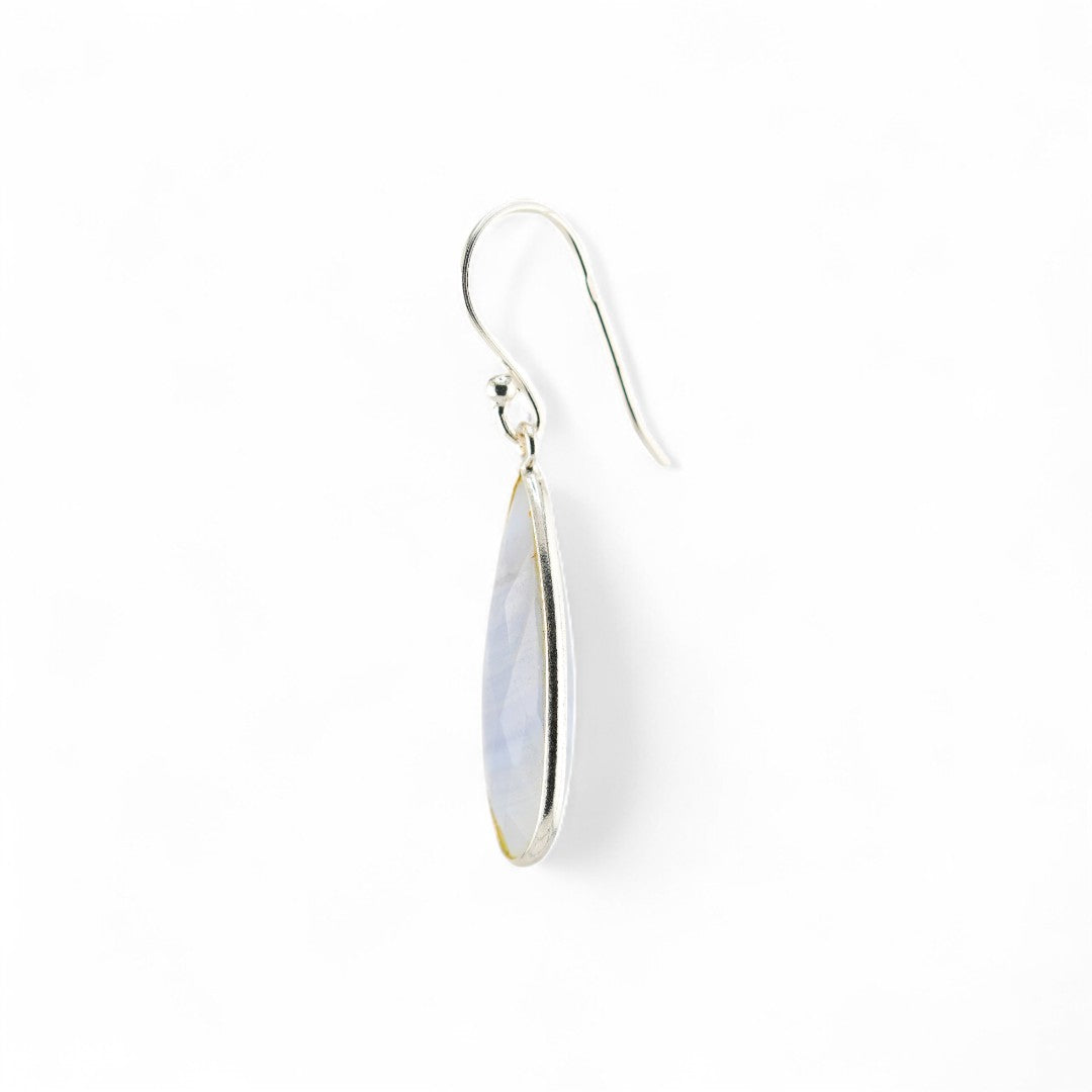 Long blue lace agate earrings