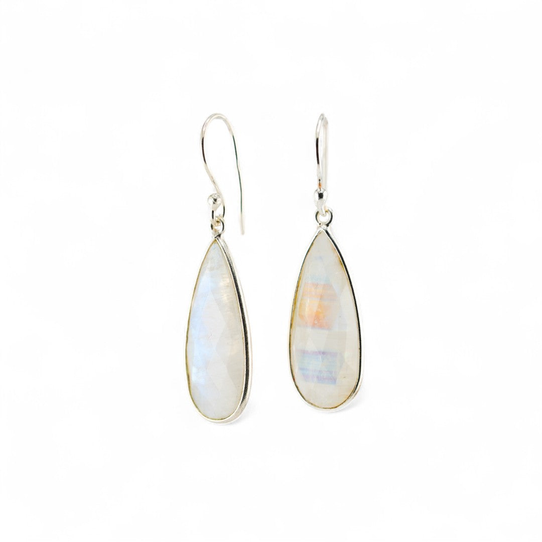 Long rainbow moonstone earrings