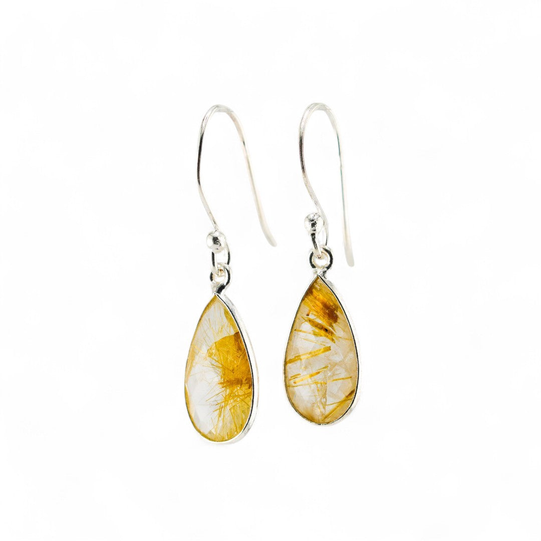 Golden rutile quartz short earrings