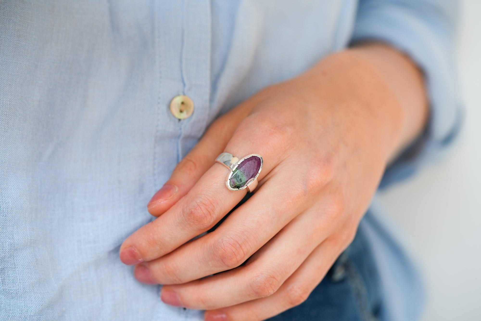 Selene ruby zoisite ring