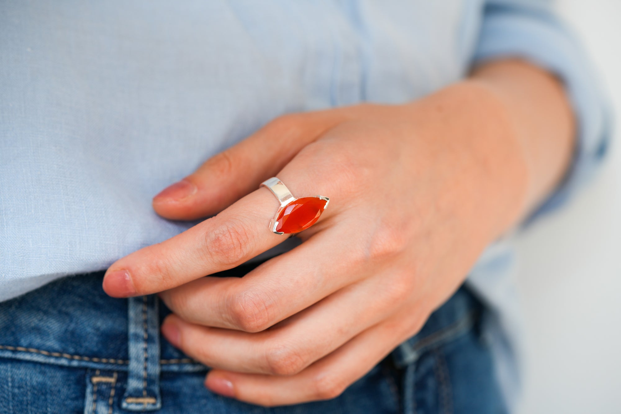Marquise carnelian ring