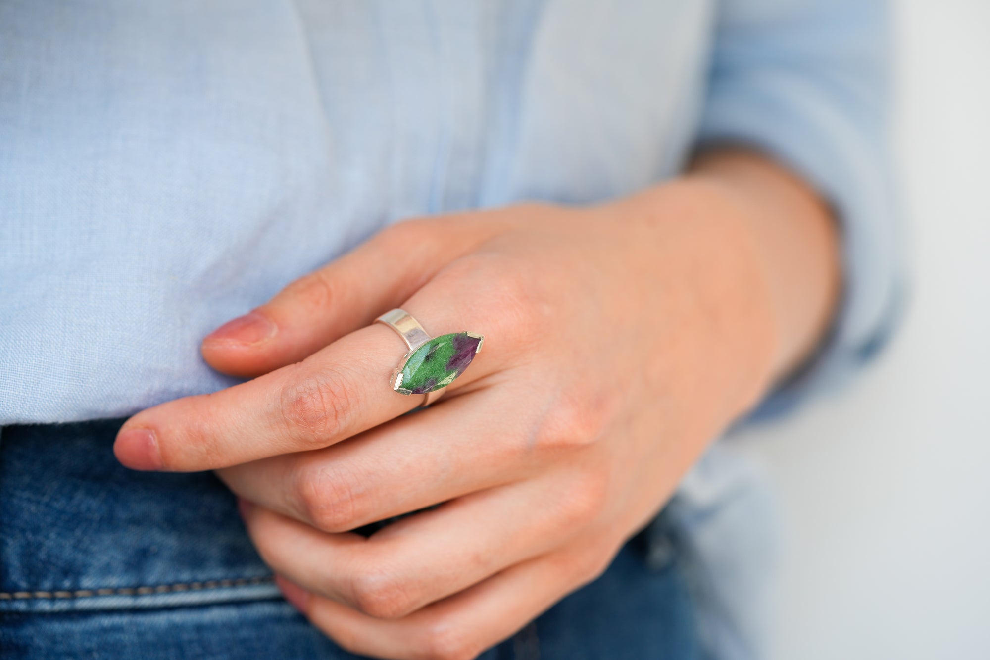 Marquise ruby zoisite ring
