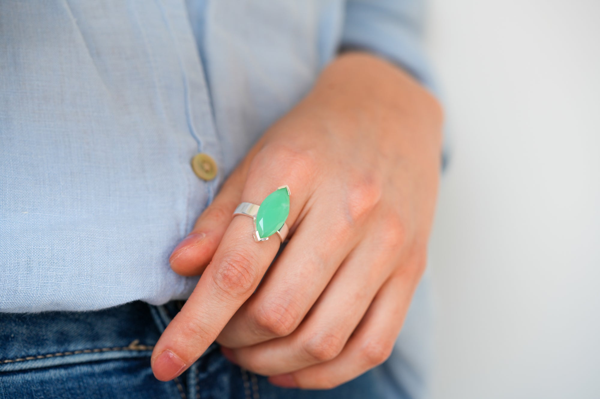 Marquise chrysoprase ring