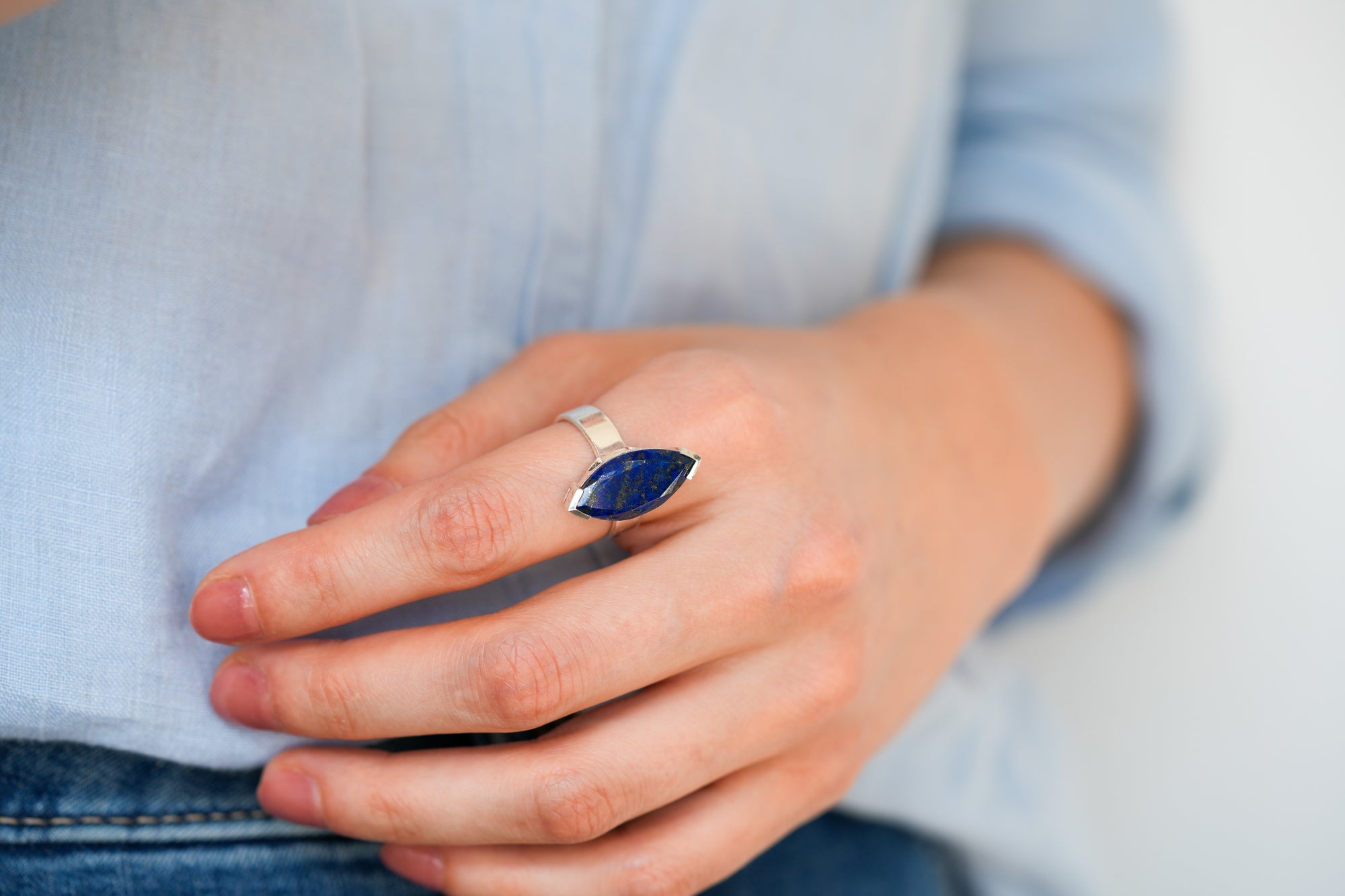Marquise lapis lazuli ring