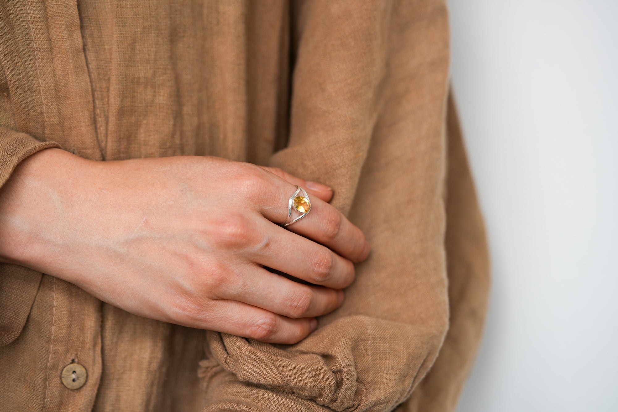 Citrine charm eye ring