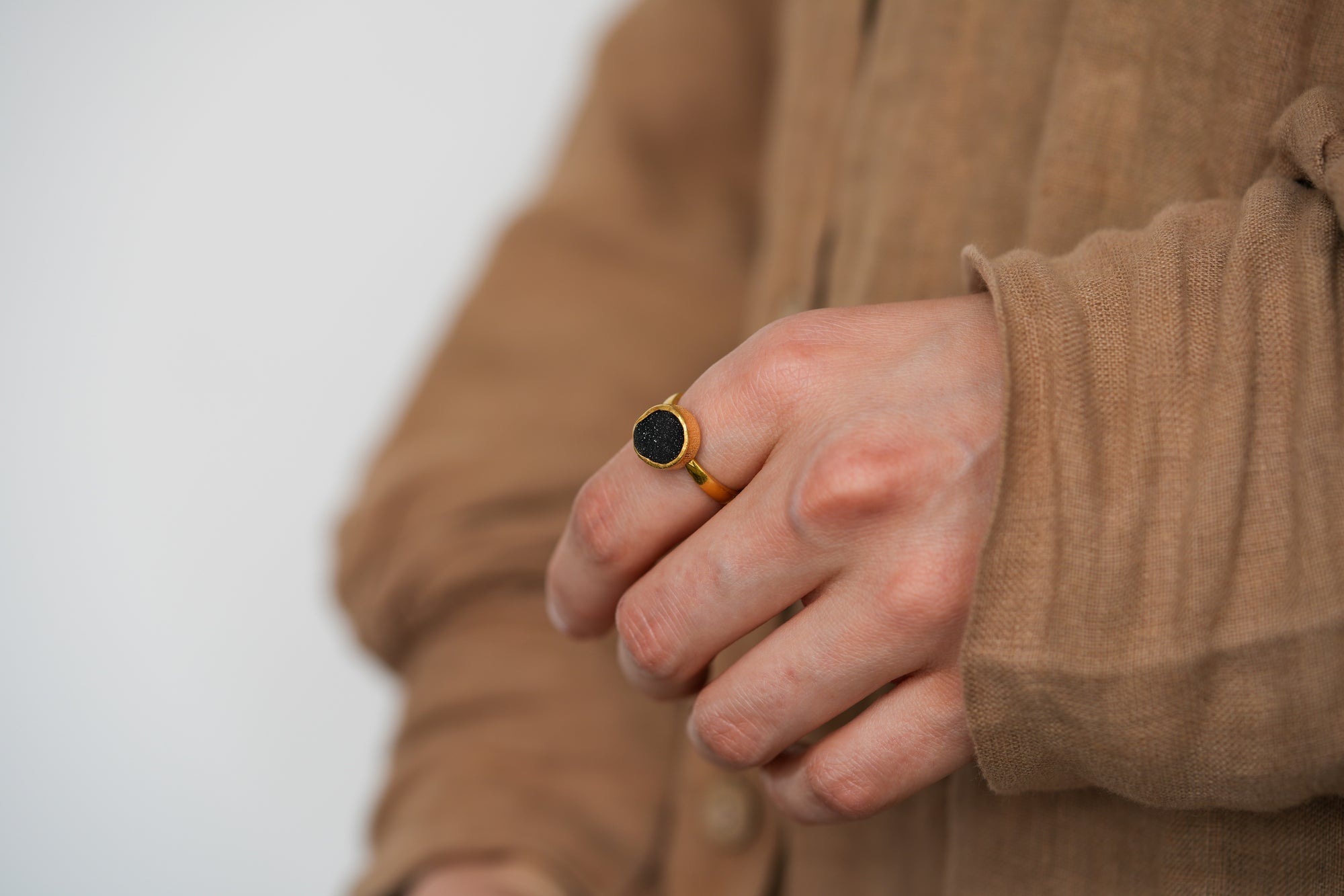 Black druzy quartz ring(Gold polished)