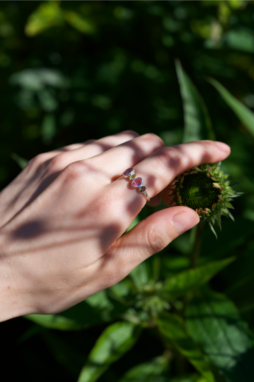 Multi tourmaline piano ring