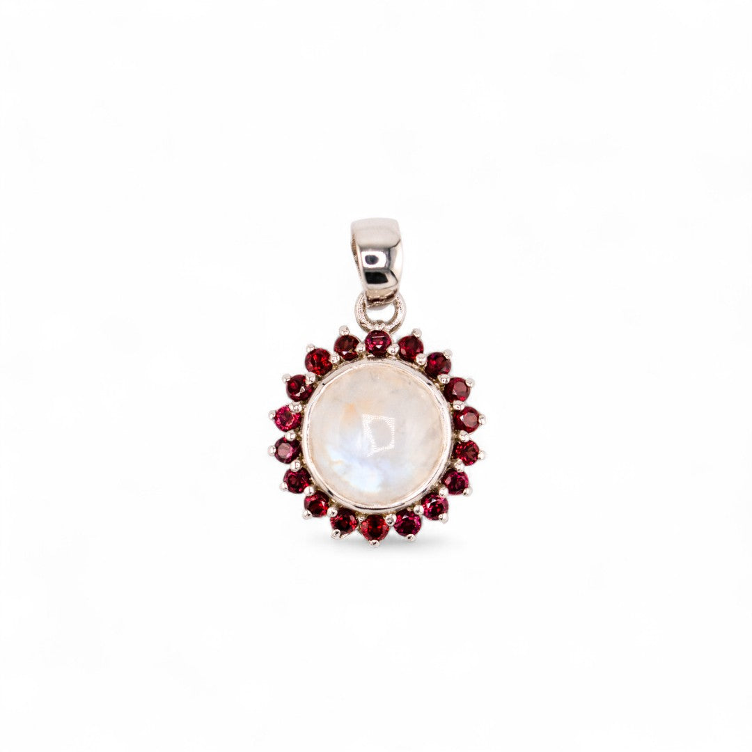 Moonstone with garnet pendant