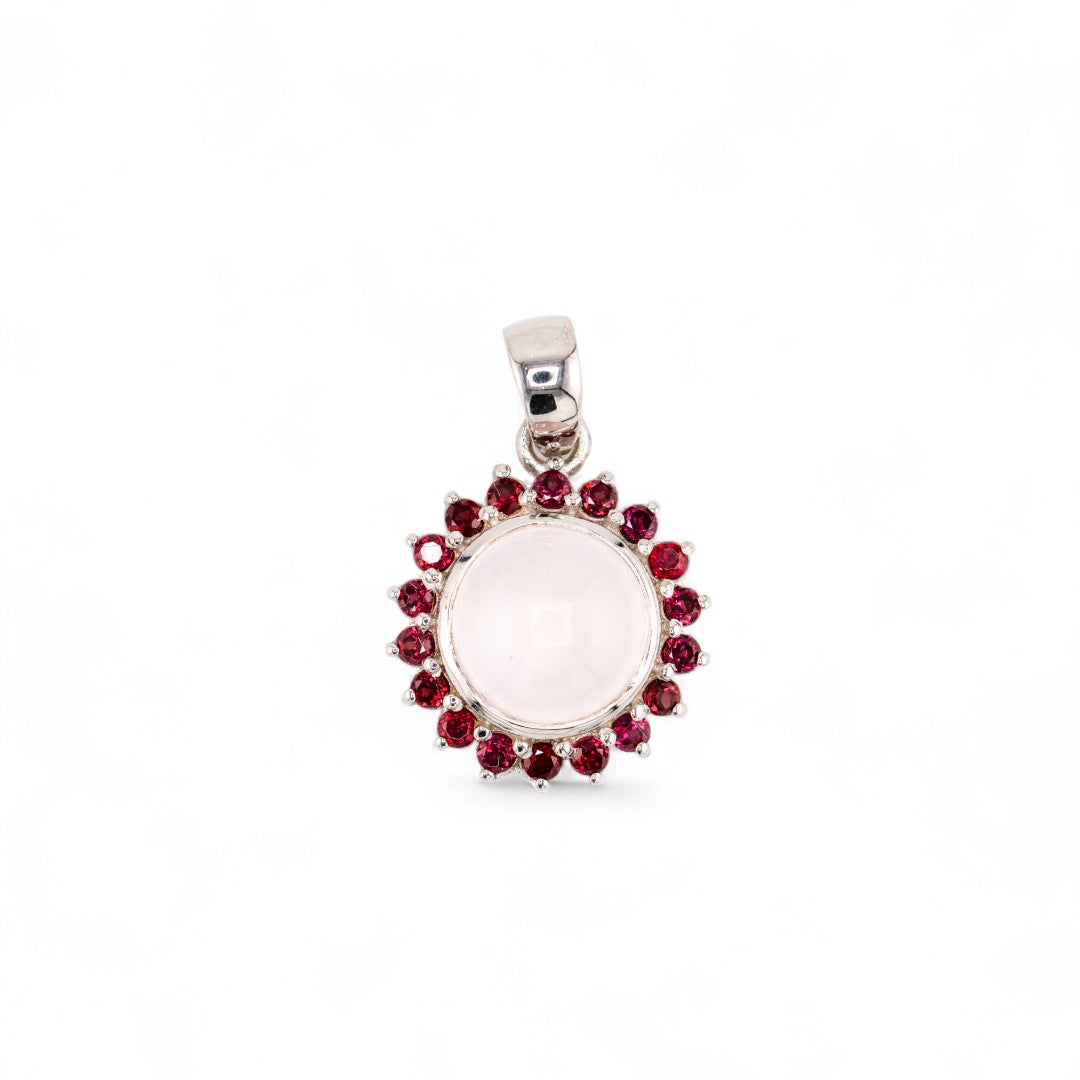 Laxmi rose quartz with garnet pendant