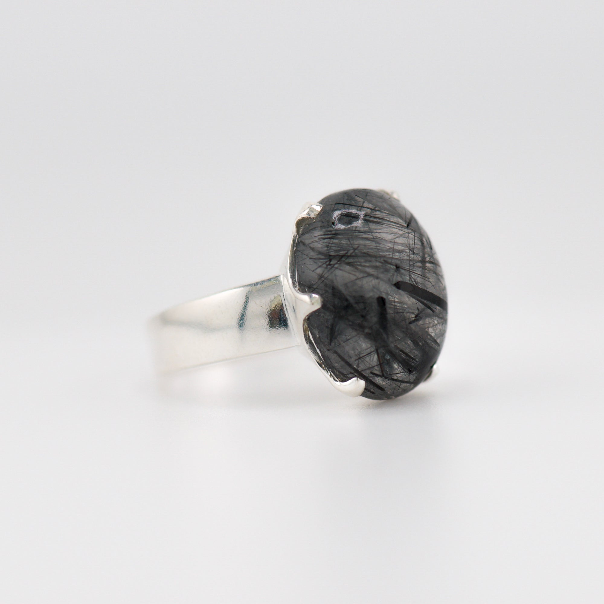 Black Rutile Quartz Crown ring