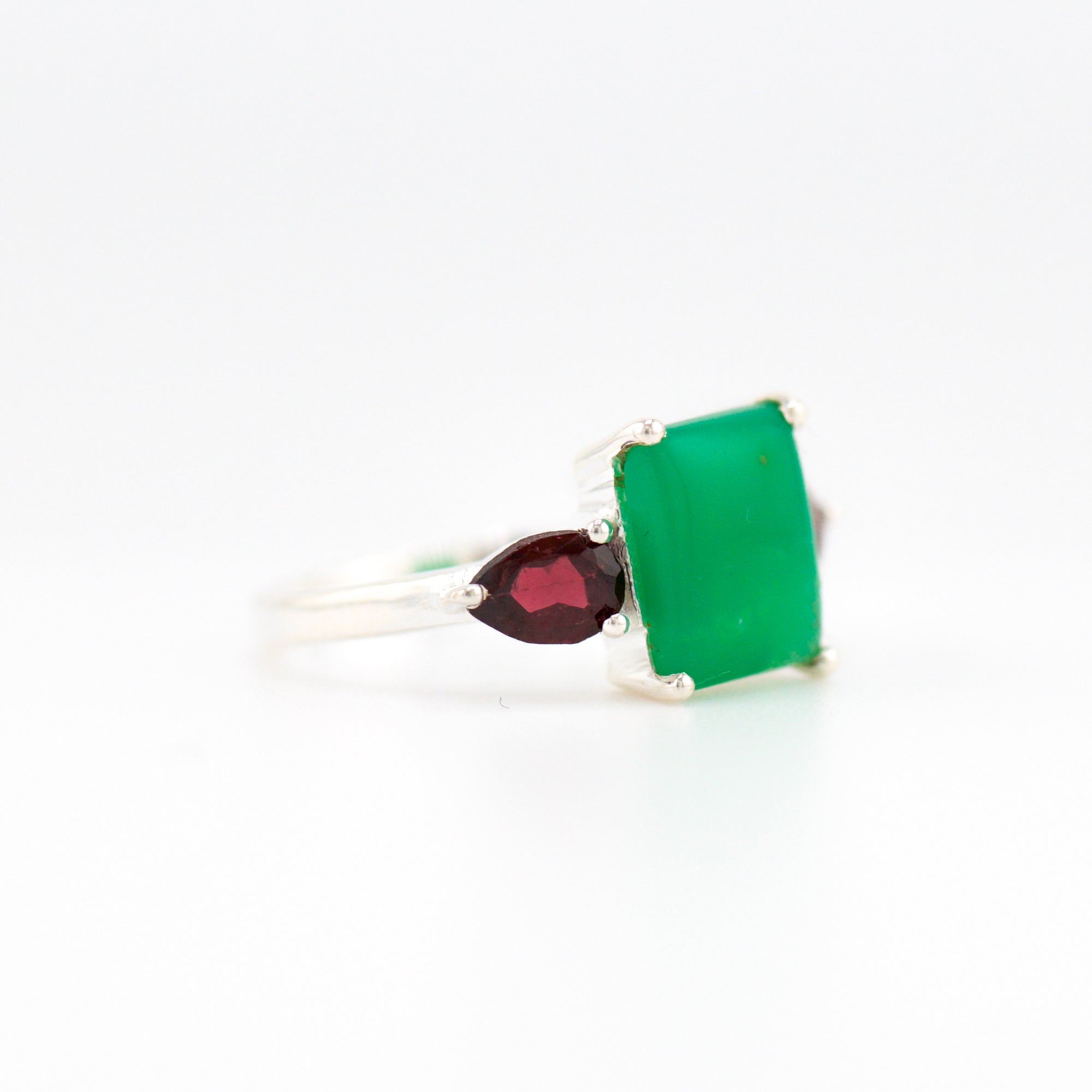 Gaia chrysoprase and garnet ring
