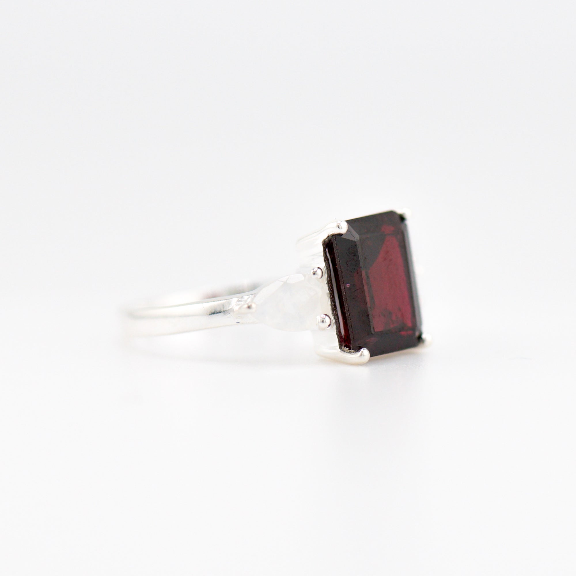 Gaia garnet and moonstone ring