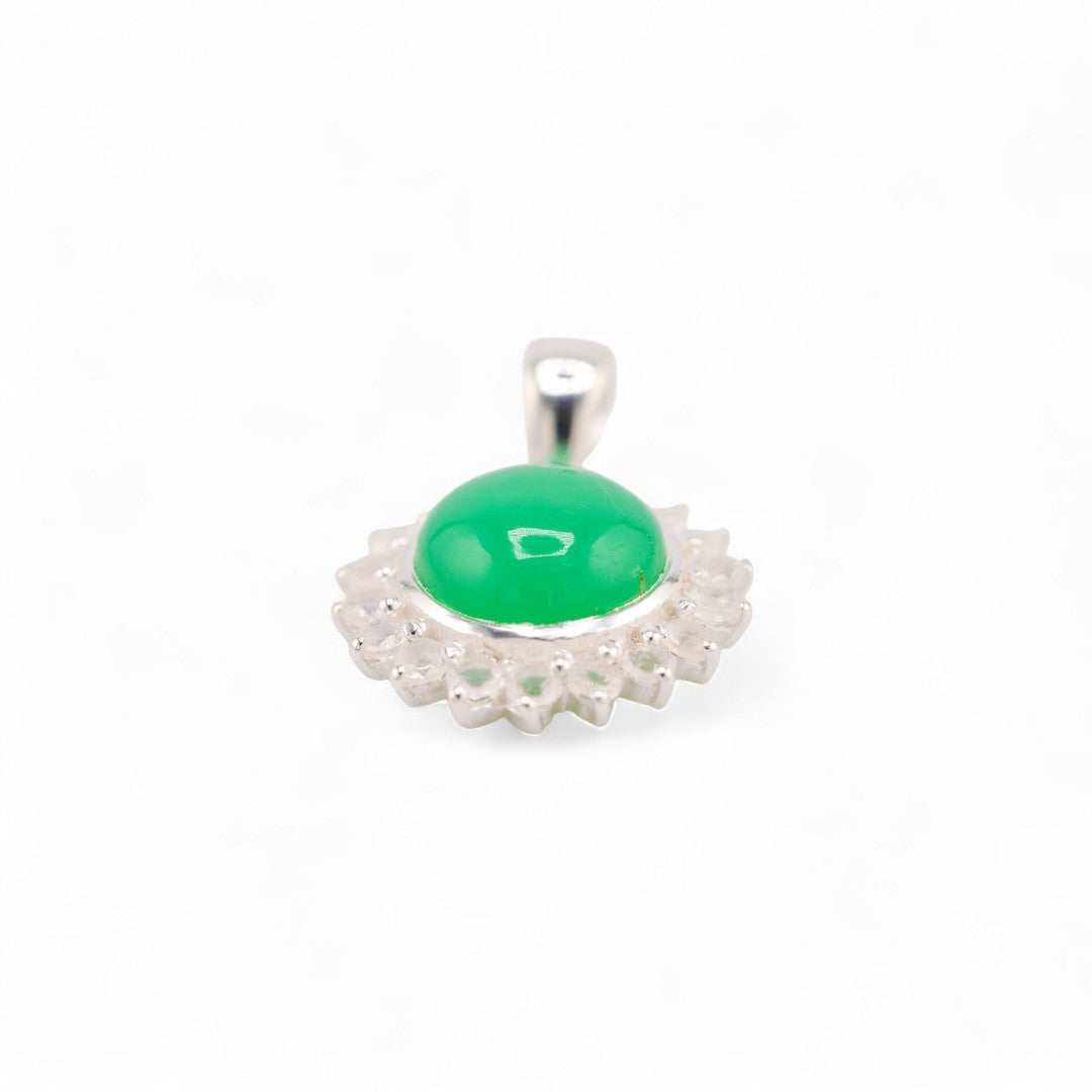Laxmi chrysoprase and rainbow moonstone pendant