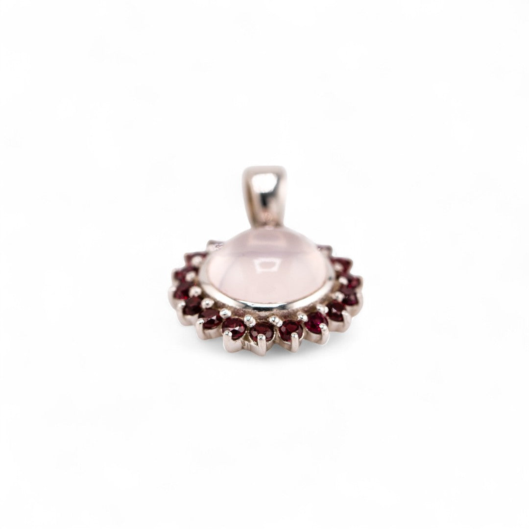 Laxmi rose quartz with garnet pendant