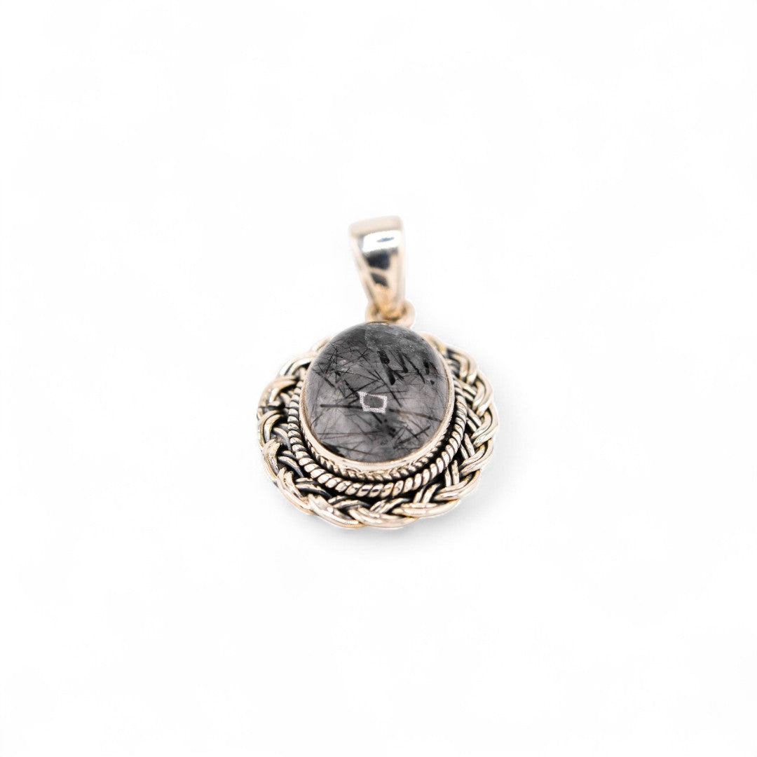 Black rutile quartz braided pendant