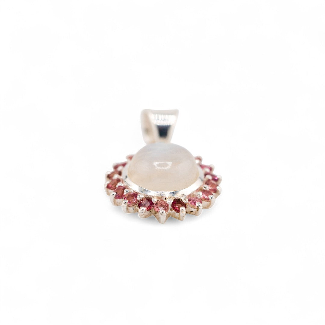 Laxmi rainbow moonstone and pink tourmaline pendant
