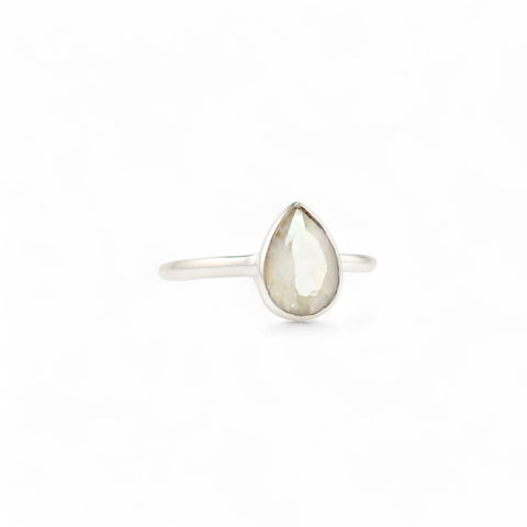 Rainbow moonstone venus teardrop ring