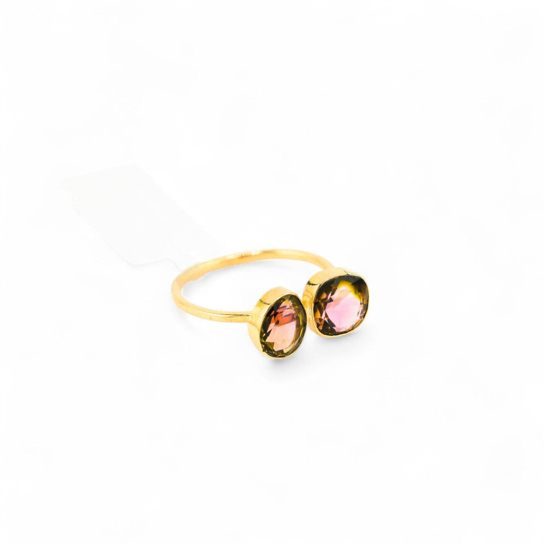 Watermelon tourmaline twin gold ring