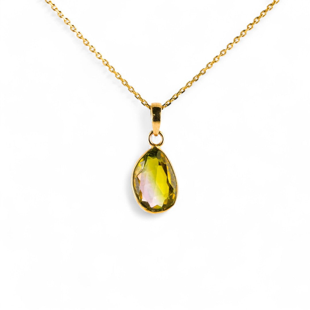 Watermelon tourmaline gold pendant