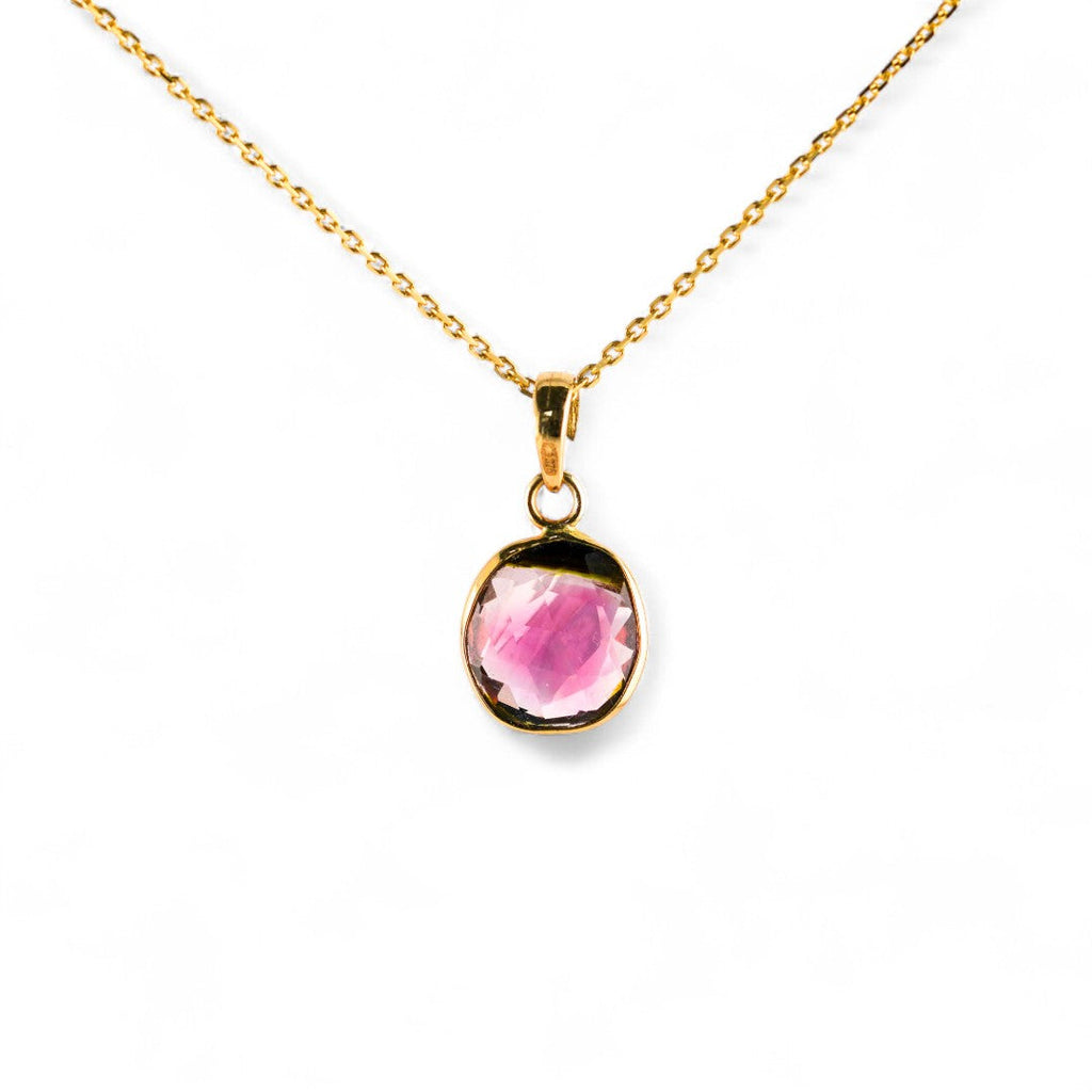 Watermelon tourmaline gold pendant
