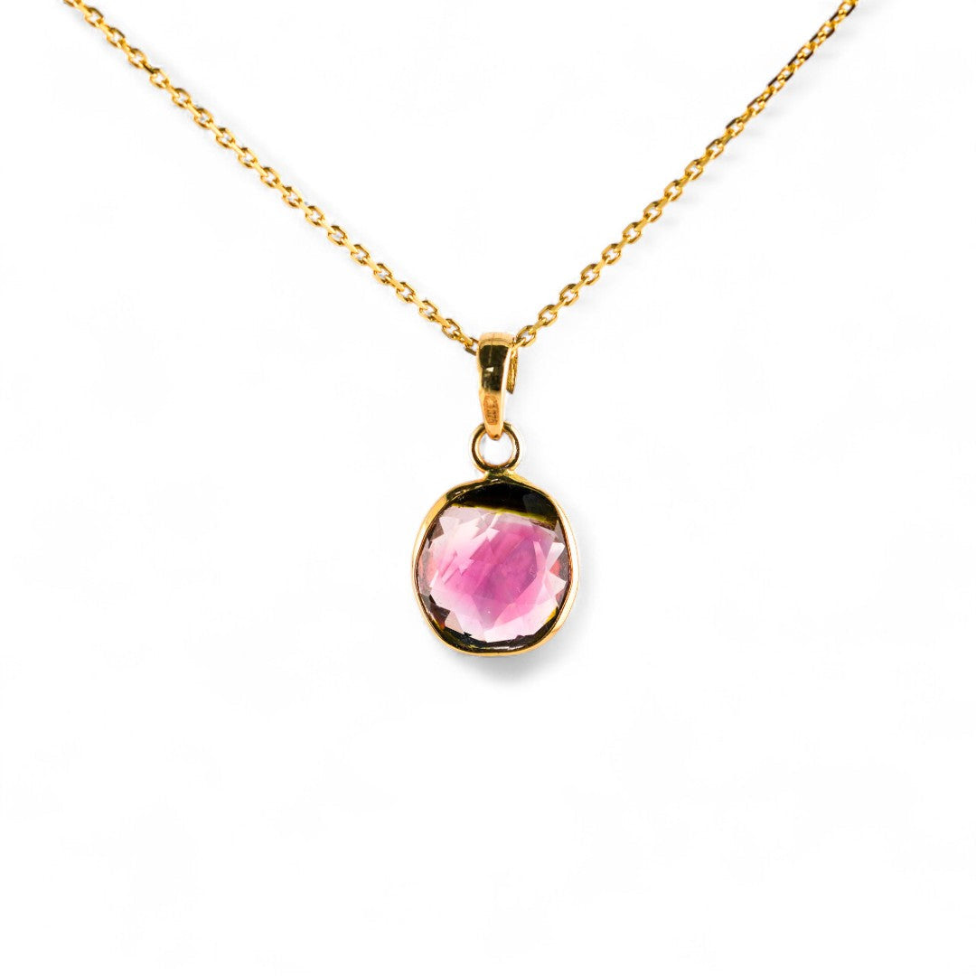 Watermelon tourmaline gold pendant