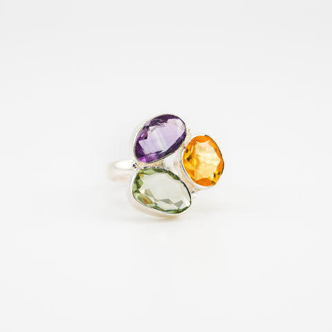 Amethyst- Citrine - Green Amethyst Trinity ring