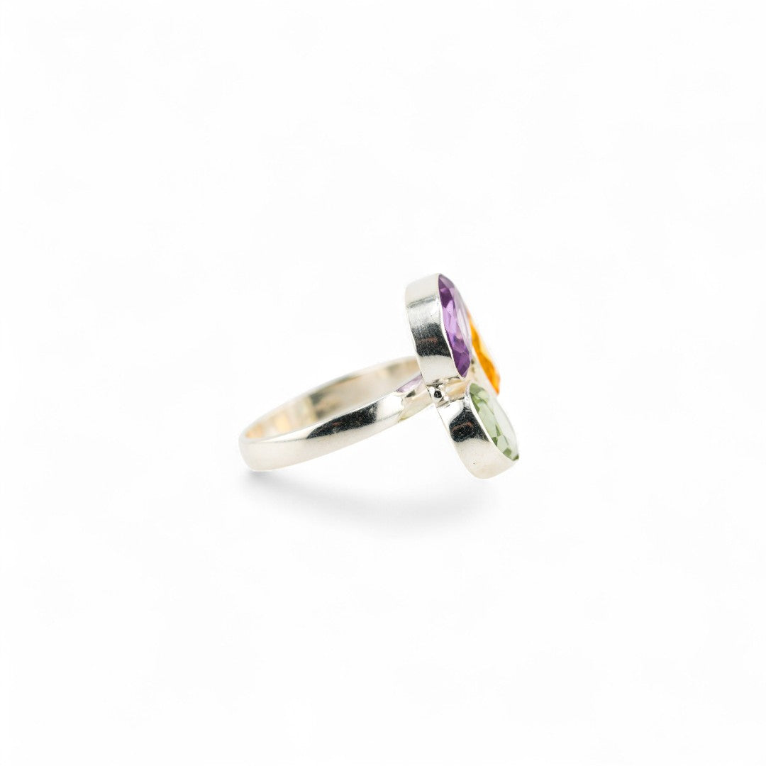 Amethyst, citrine and green amethyst trinity ring