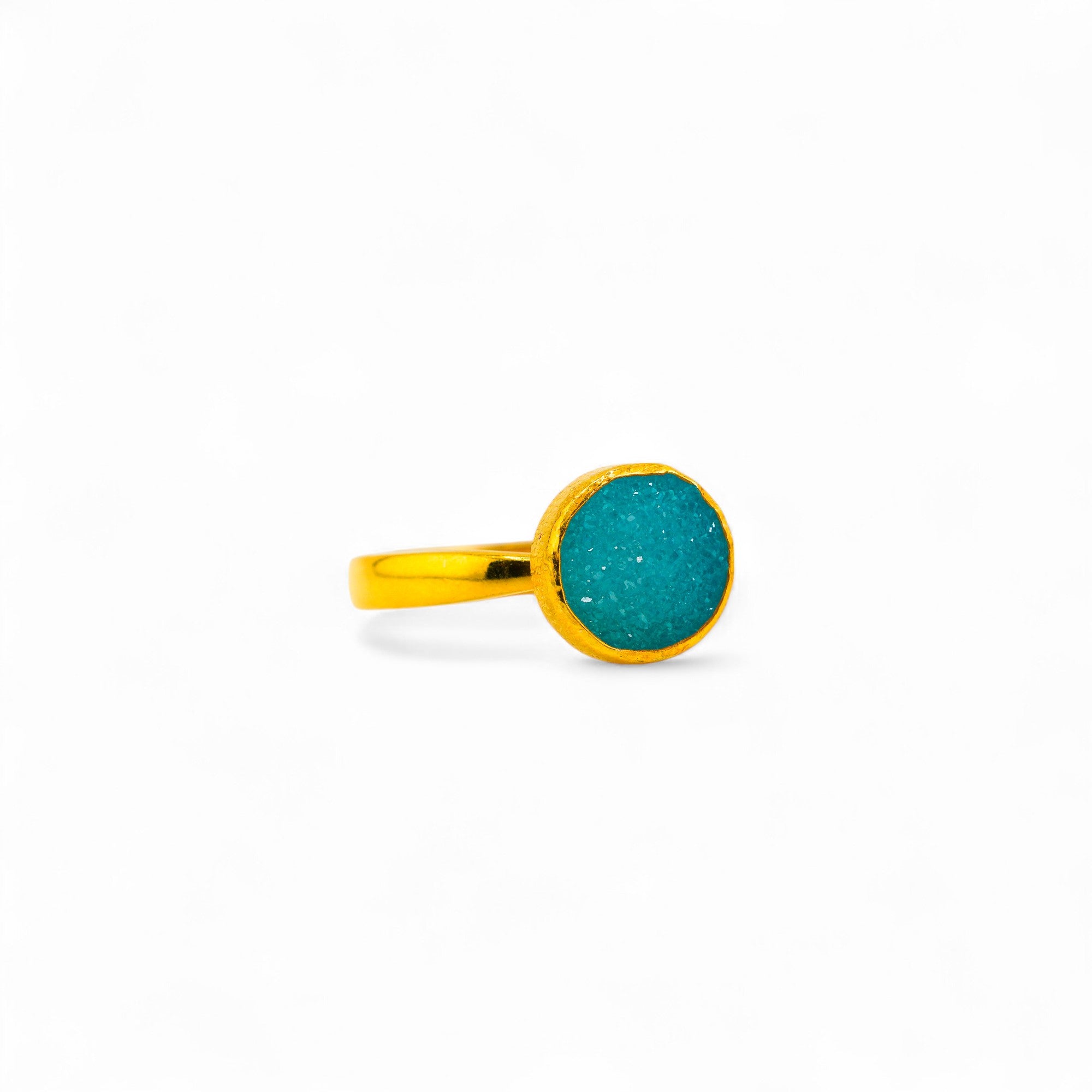 Sea blue druzy quartz ring(Gold polished)