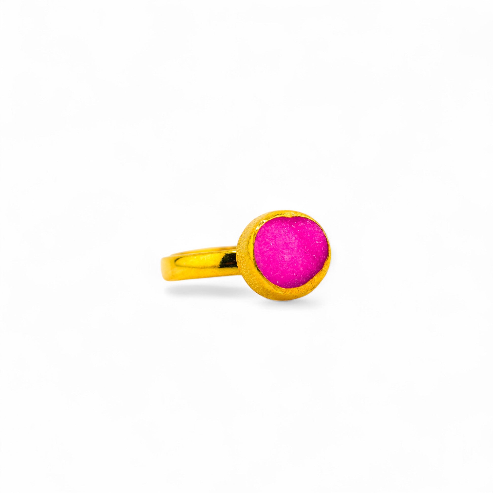 Pink druzy quartz ring(Gold polished)
