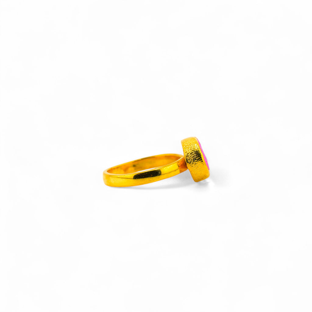 Pink druzy quartz ring(Gold polished)