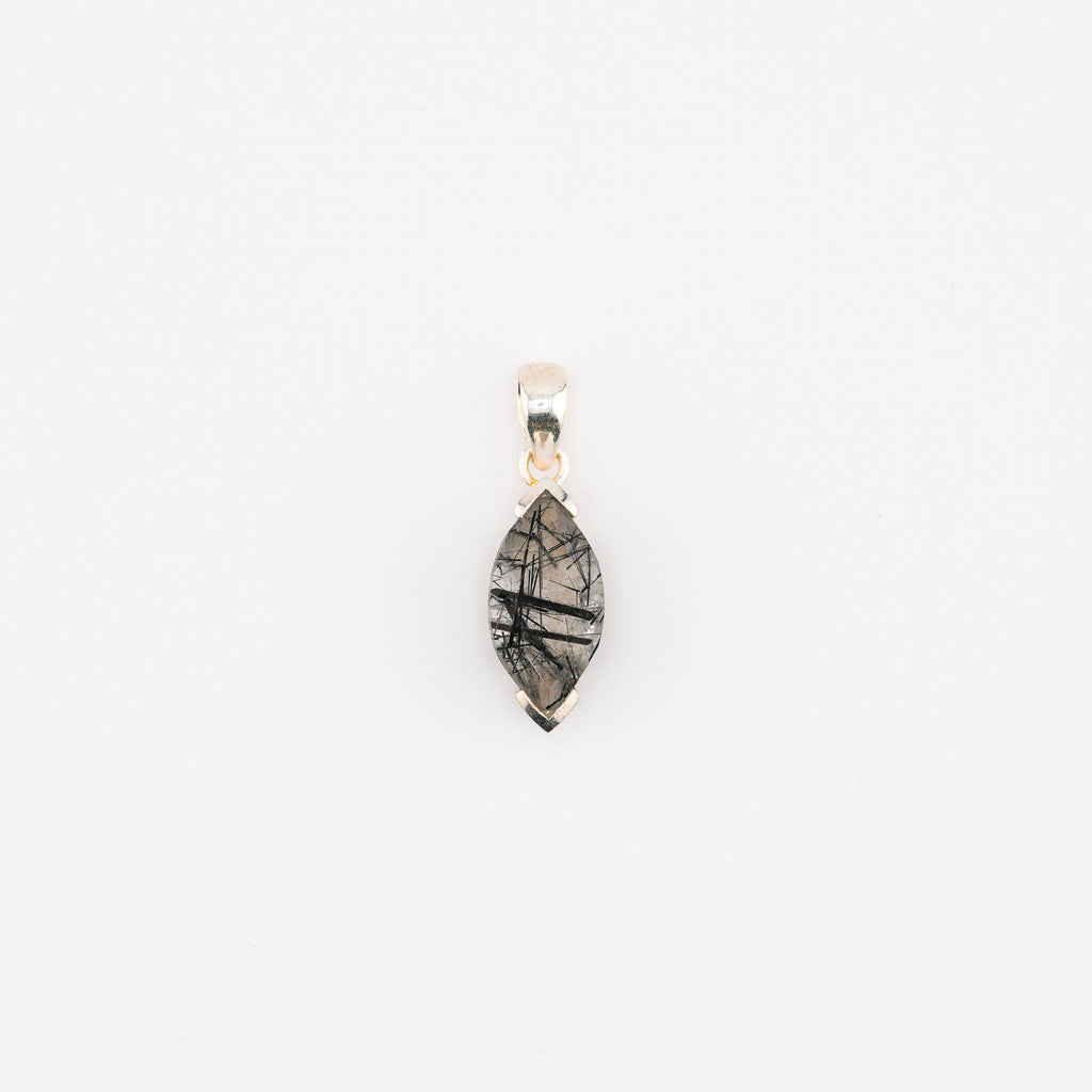 Marquise black rutile quartz pendant