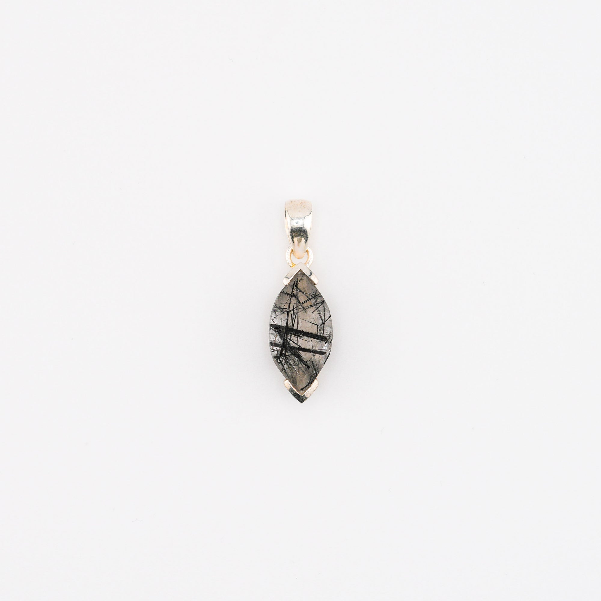 Marquise black rutile quartz pendant