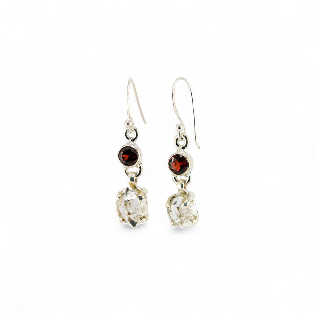 Black rutile and garnet earrings