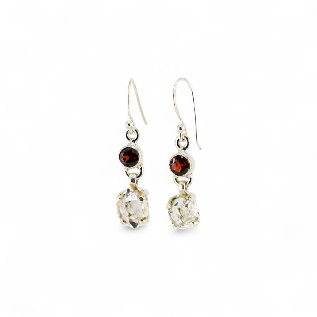 Black rutile and garnet earrings
