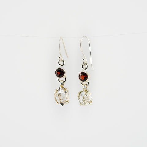 Black rutile and garnet earrings