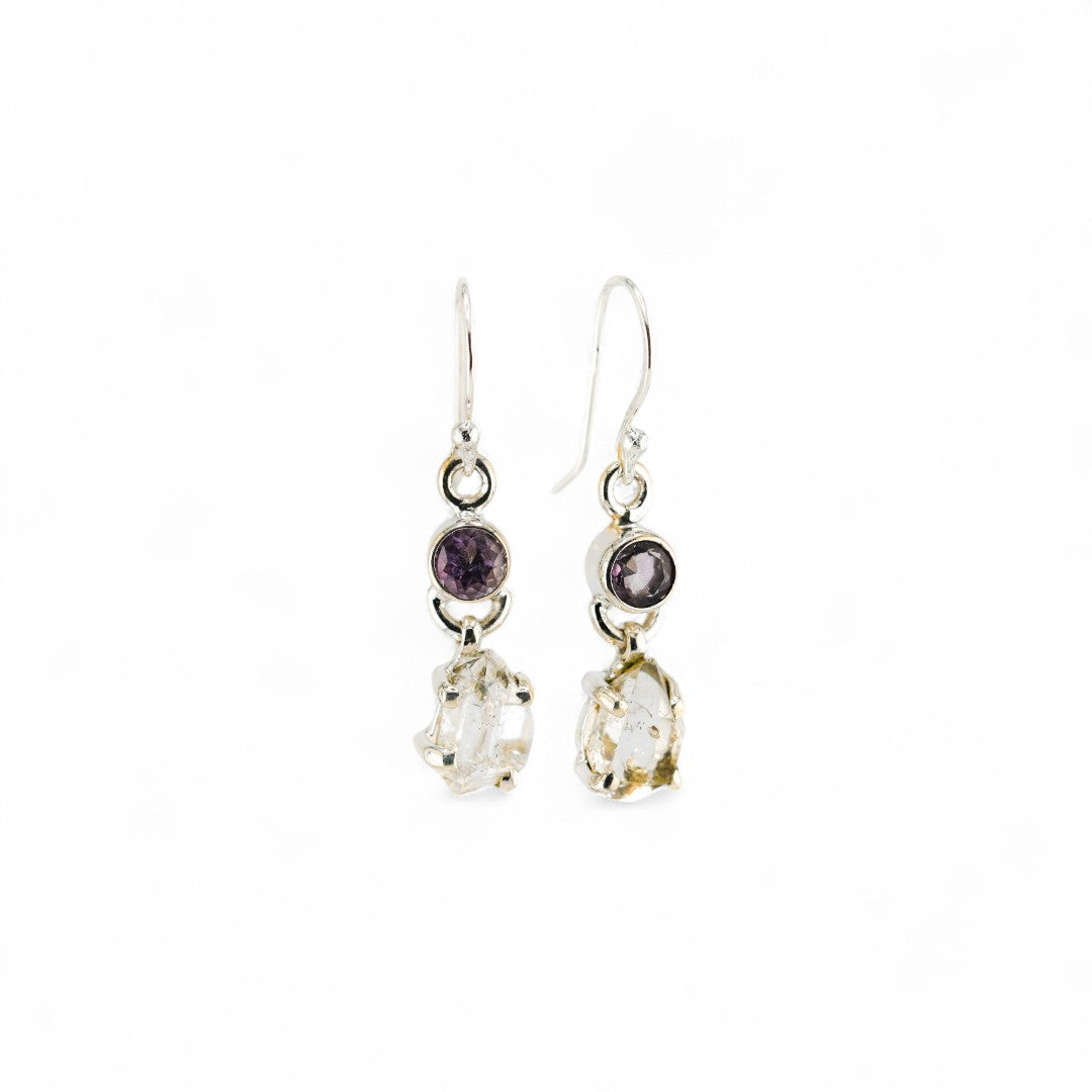 Black rutile quartz and amethyst earrings