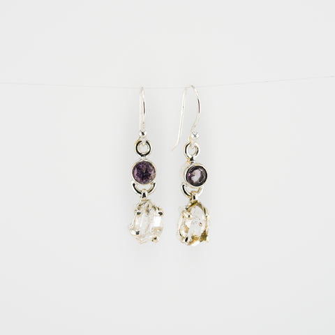 Black rutile quartz and amethyst earrings