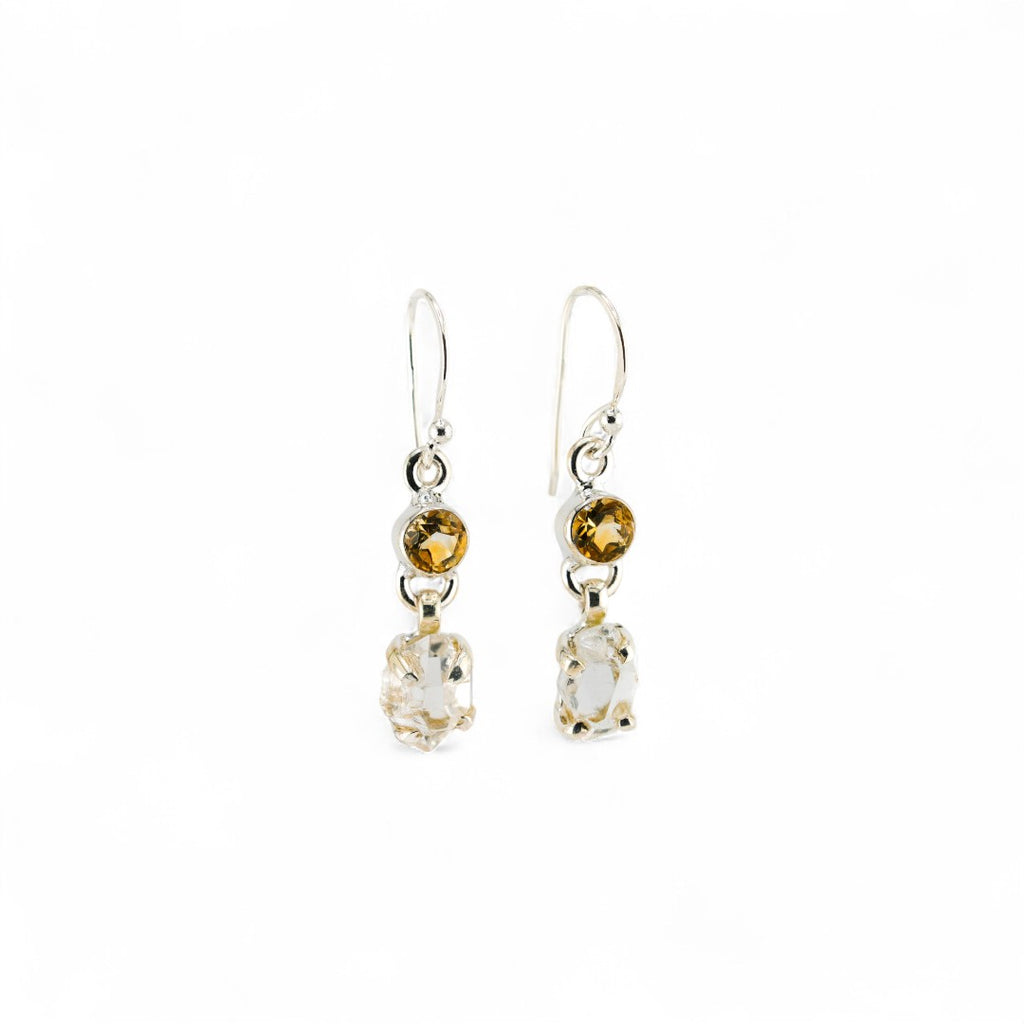 Black rutile quartz and citrine earrings