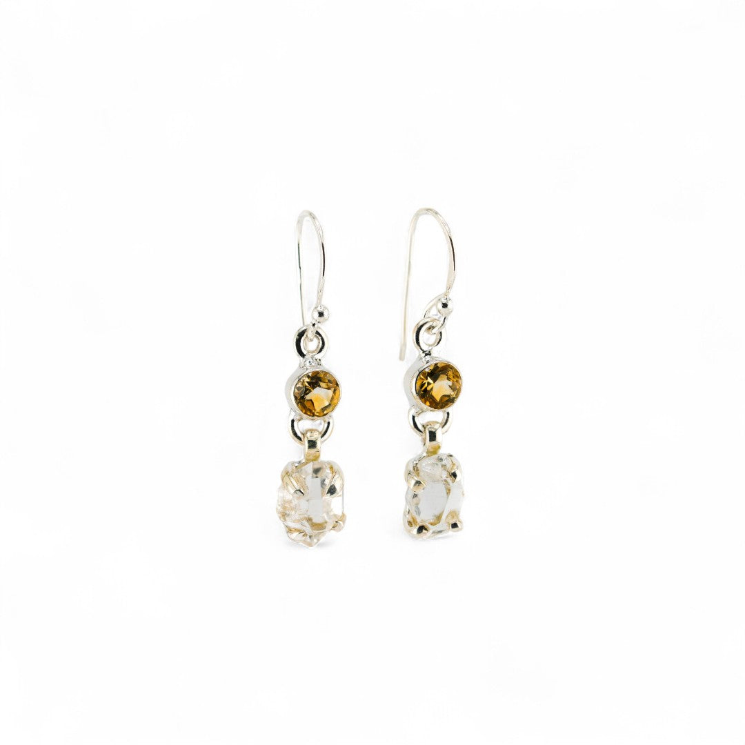 Black rutile quartz and citrine earrings