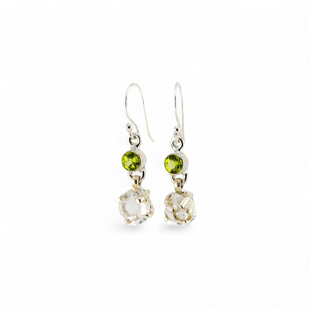 Herkimer diamond and peridot earrings